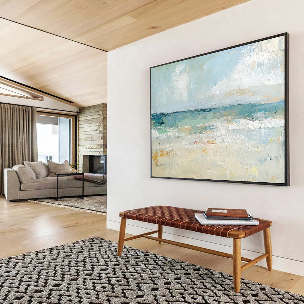 “Pastel Beach Serenity” - Light Blues, Creams, Soft Golds, Calm Beach - Impressionist Oil Painting HB1565