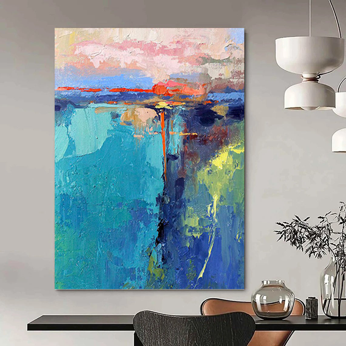 Vast Hand - Painted Custom Textured Abstract Mural for Dining Room & Hotel Suite DKH1030
