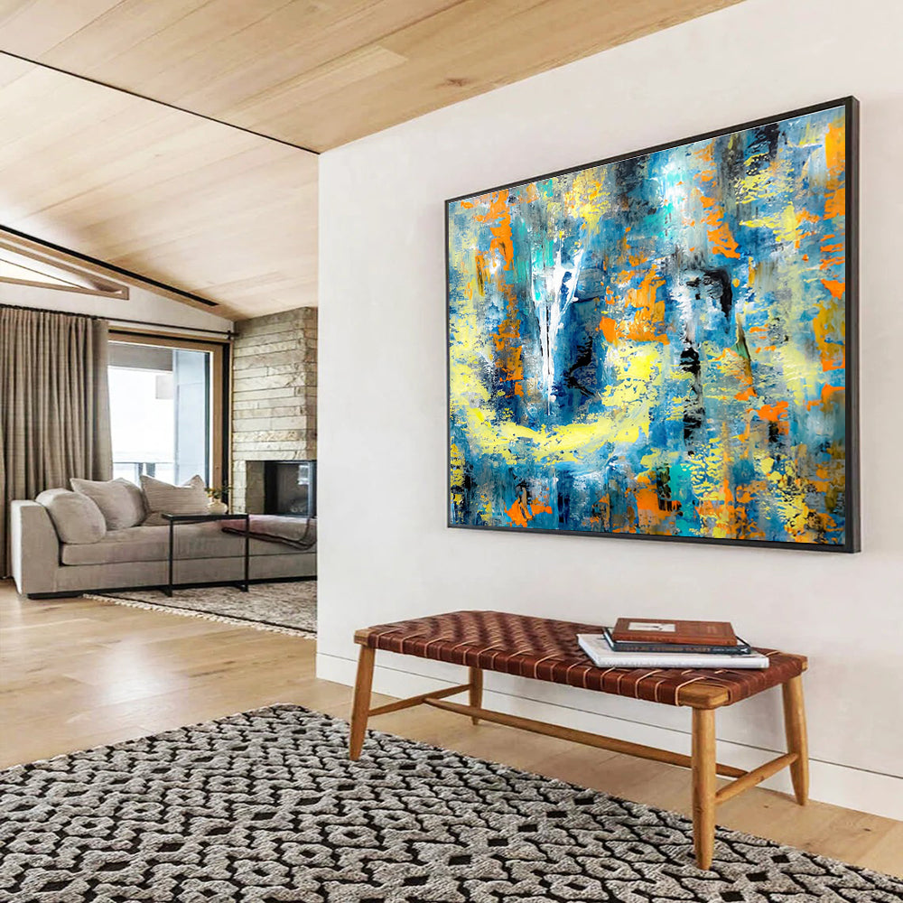 Dramatic Large Abstract Canvas with Intense Textured Impacts for Dining Room & Entryway DKH924
