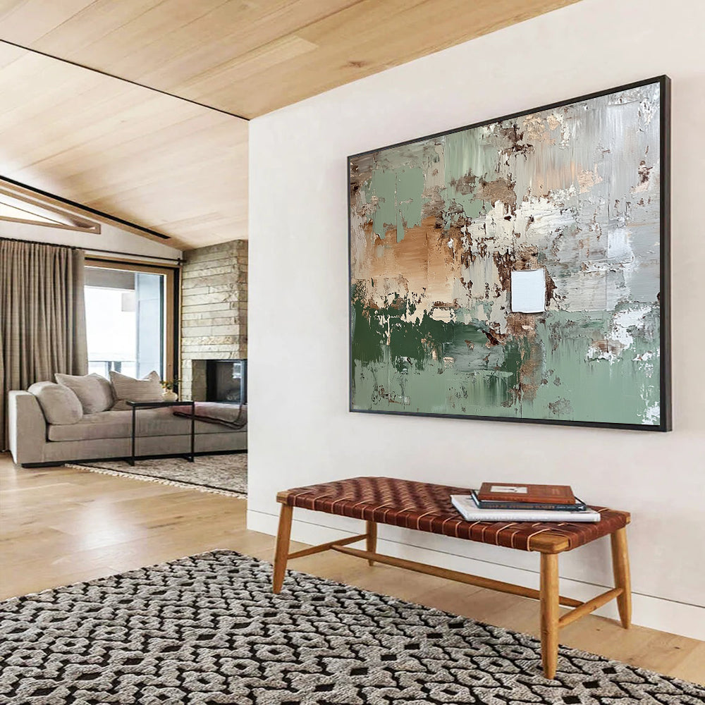 “Weathered Green - Brown Abstract” - Distressed Abstract Painting HB0529