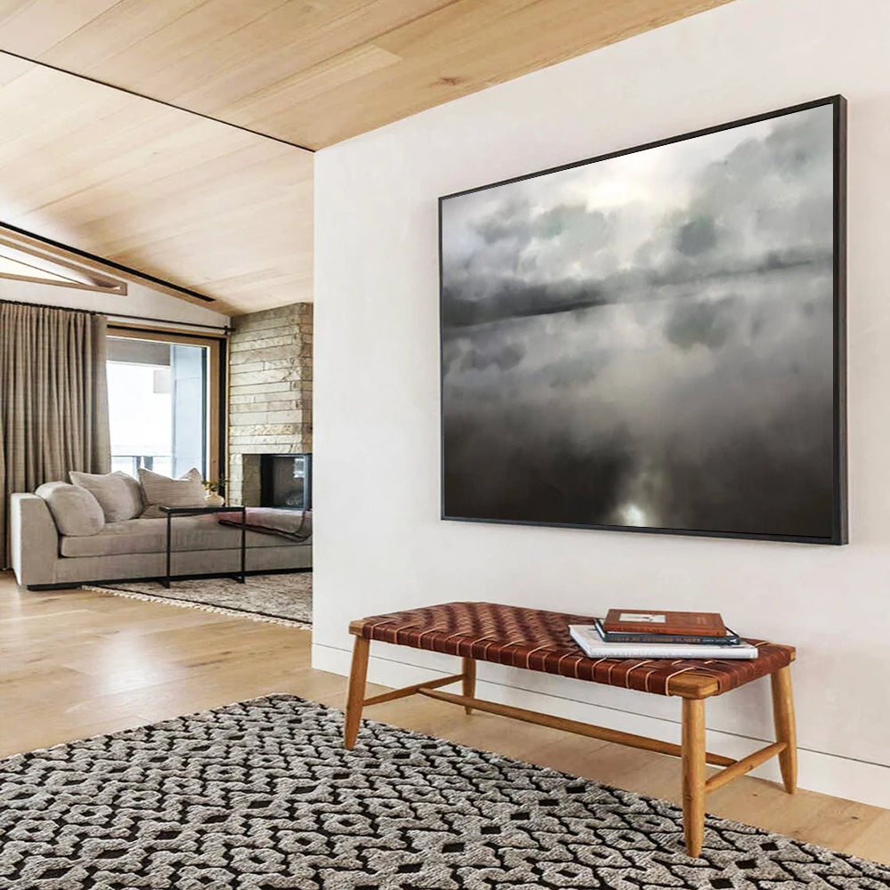 Monochrome Lake Reflection - Oversized Calm Bathroom Art DLZ124