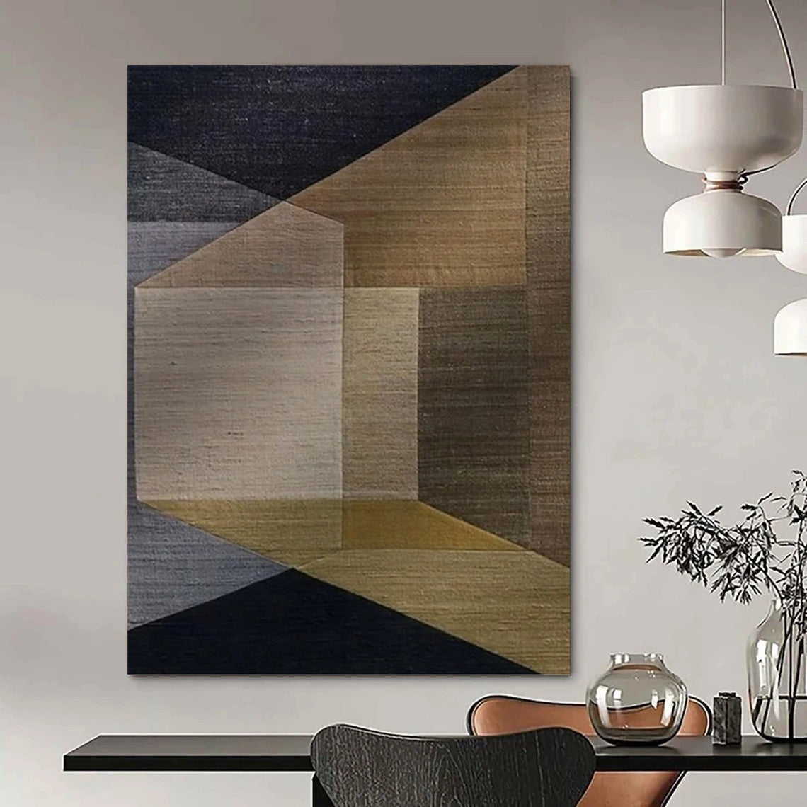 Designer - Inspired Masterwork: Hand - Painted Textured Canvas Mural for Living Room & Hotel Lobby DKH1134