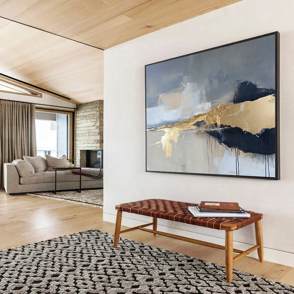 “Gilded Mist” - Gray, Gold, Black, Abstract Textured Landscape Painting On Canvas HB1068
