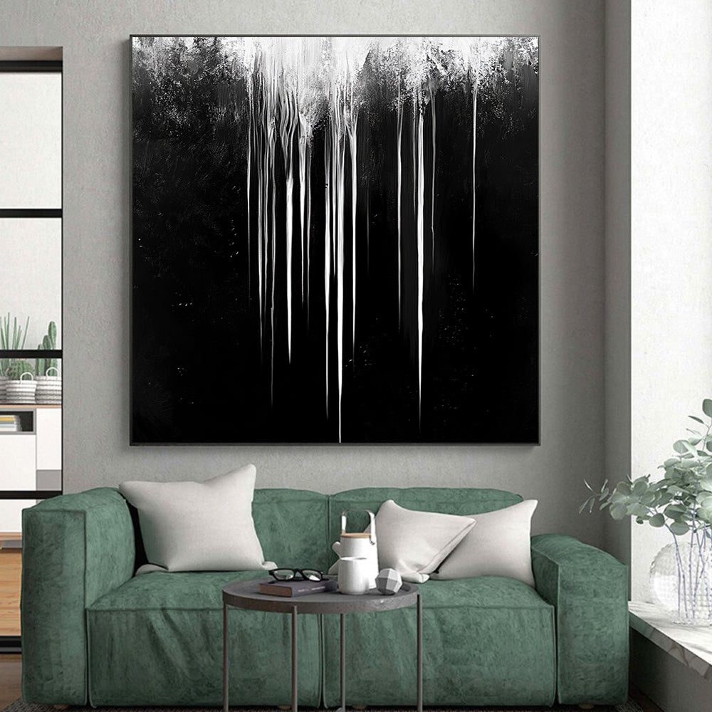 Gray - White Dripping Streaks "Mystic Stream" Painting On Canvas HB308