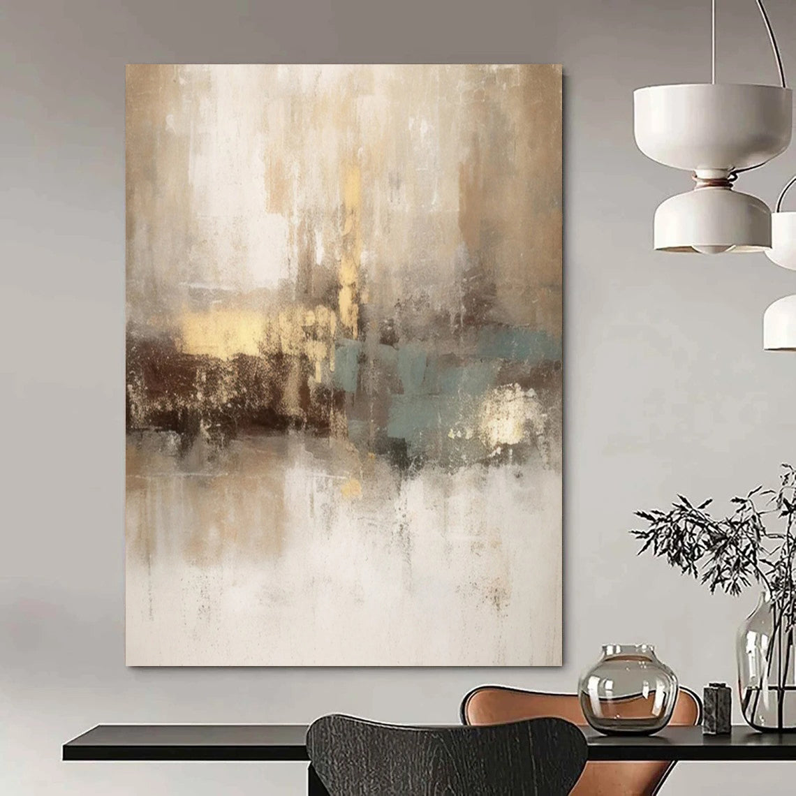 Monumental - Sized Hand - Painted Custom Abstract Work for Hallway and Dining Room DTP068