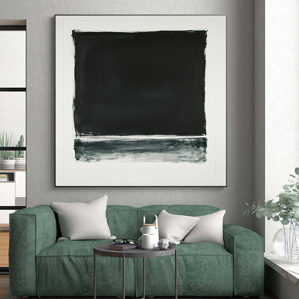 Black and White Textured Rectangle "Raw Simplicity" Painting On Canvas HB278