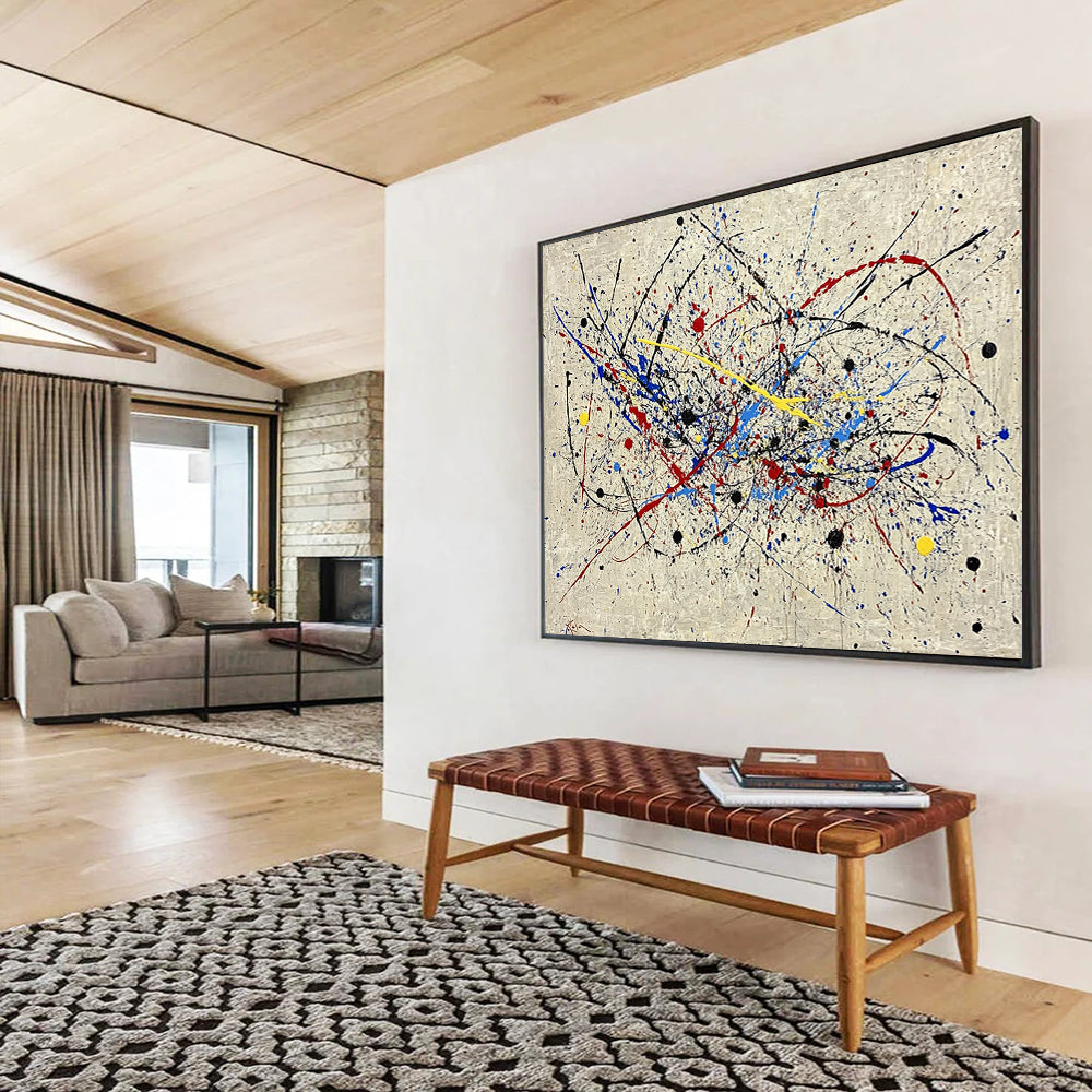 “Colorful Splatter Painting” - Multicolor splatters, gray background, Abstract Expressionist Painting HB0633