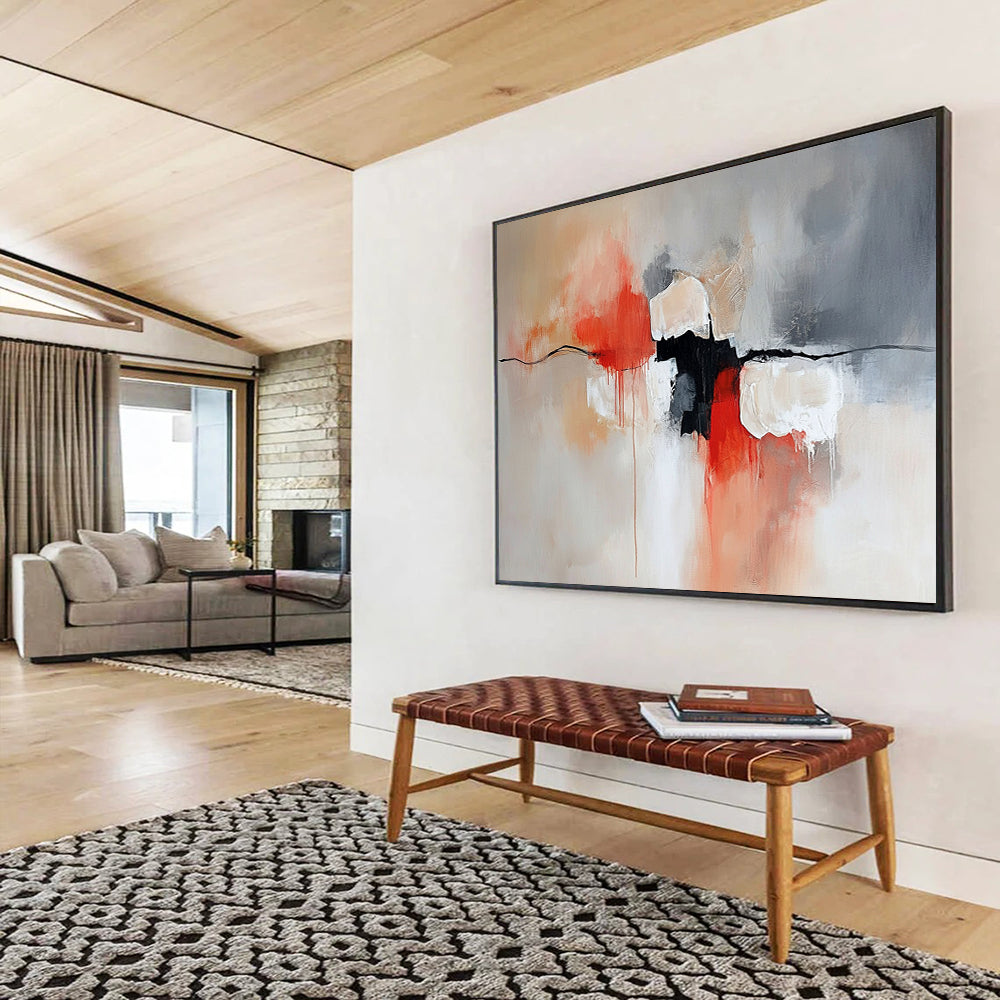 “Coral and Gray Fusion” - Coral, Gray, Black, Abstract Shapes - Abstract Acrylic Painting HB1546