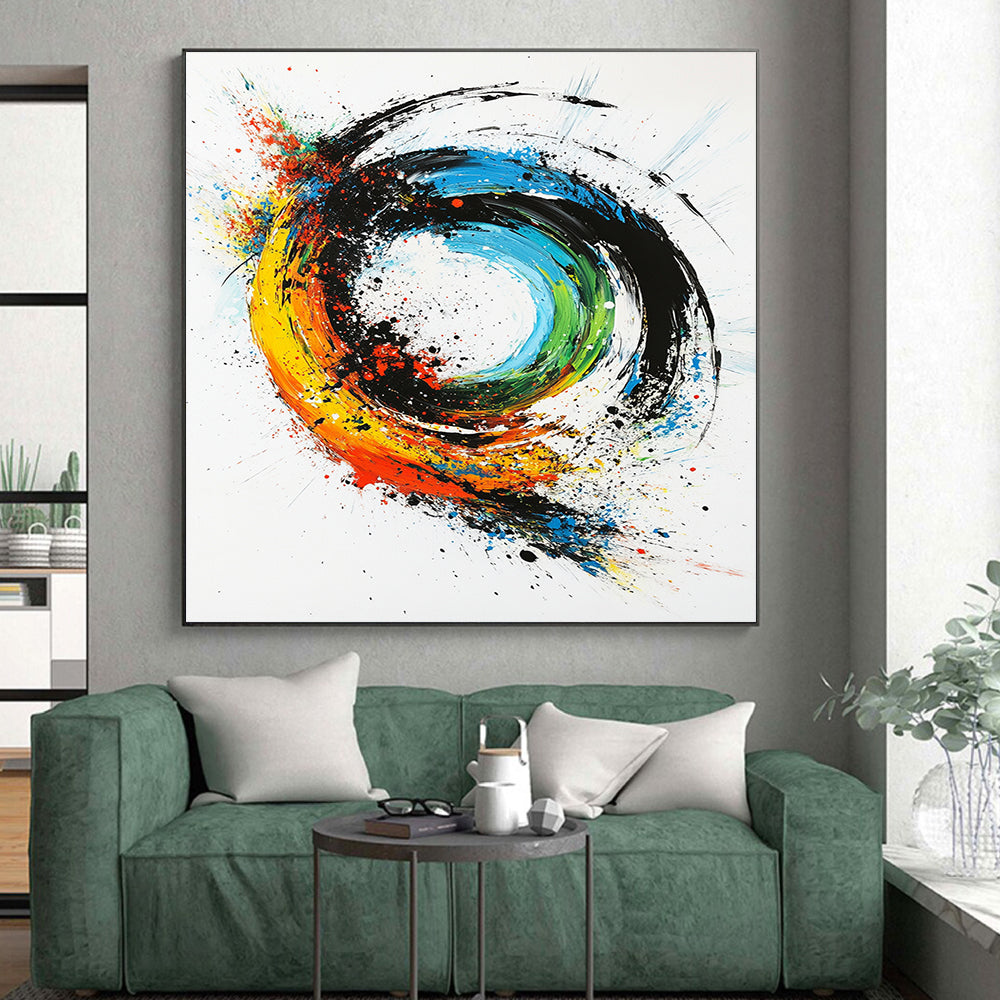 Colorful, Swirling Circle "Vibrant Color Vortex" Abstract Expressionist Painting On Canvas HB177