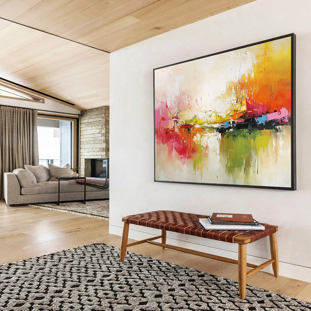 “Vibrant Abstract Harbor” - Red, Yellow, Green, Blue, Bold Boats and Reflections Painting On Canvas HB0924