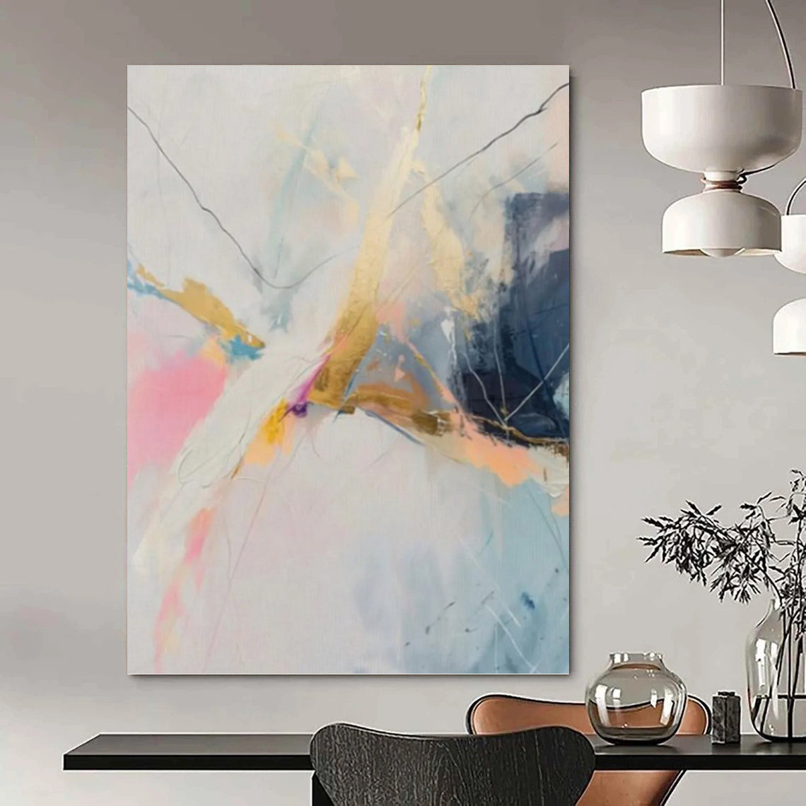 Large - Format Custom Textured Hand - Painted Abstract Mural for Entryway & Hotel Suite DKH0995