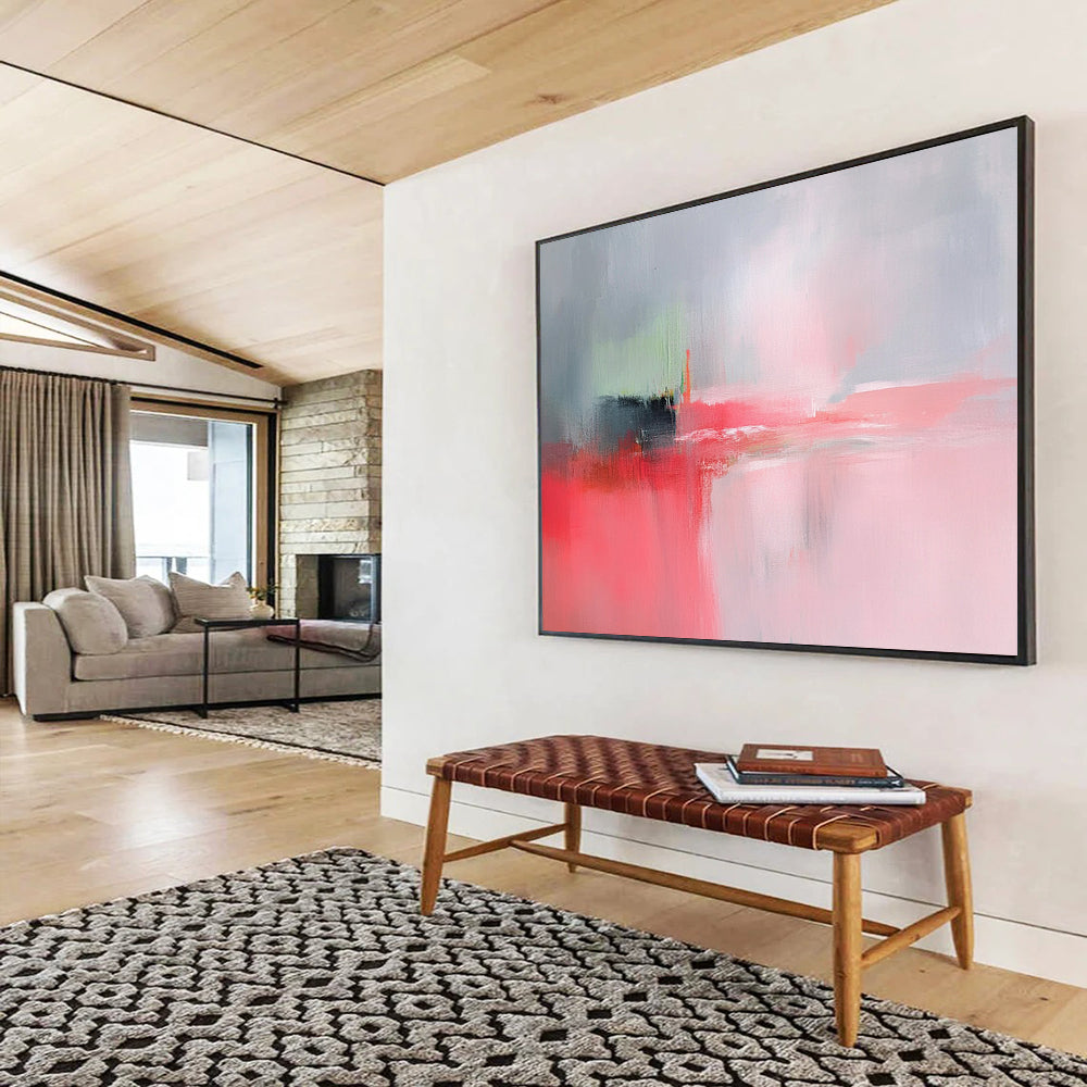 “Soft Color Blur” - Gray, Pink, Green, Abstract Impressionist Painting On Canvas HB0713