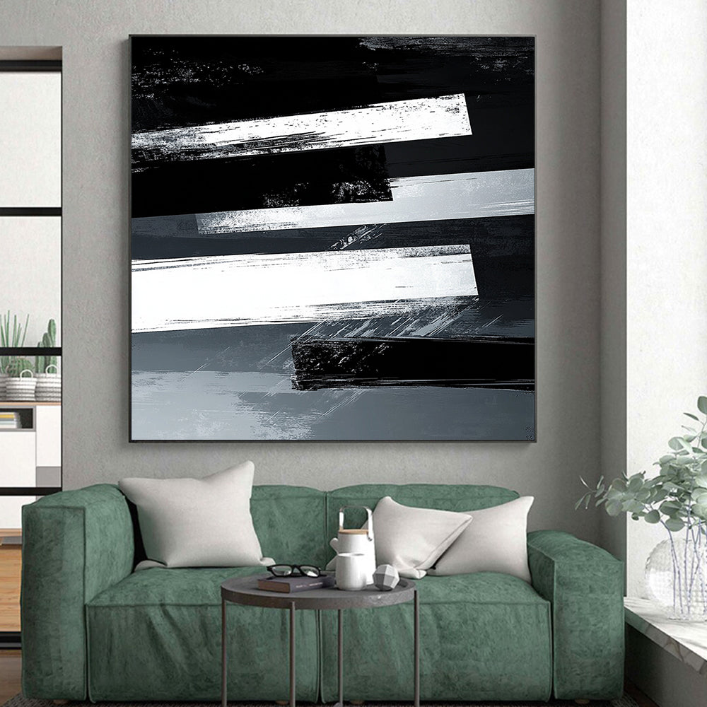 Black and White Striped "Industrial Stripes" Painting On Canvas HB310