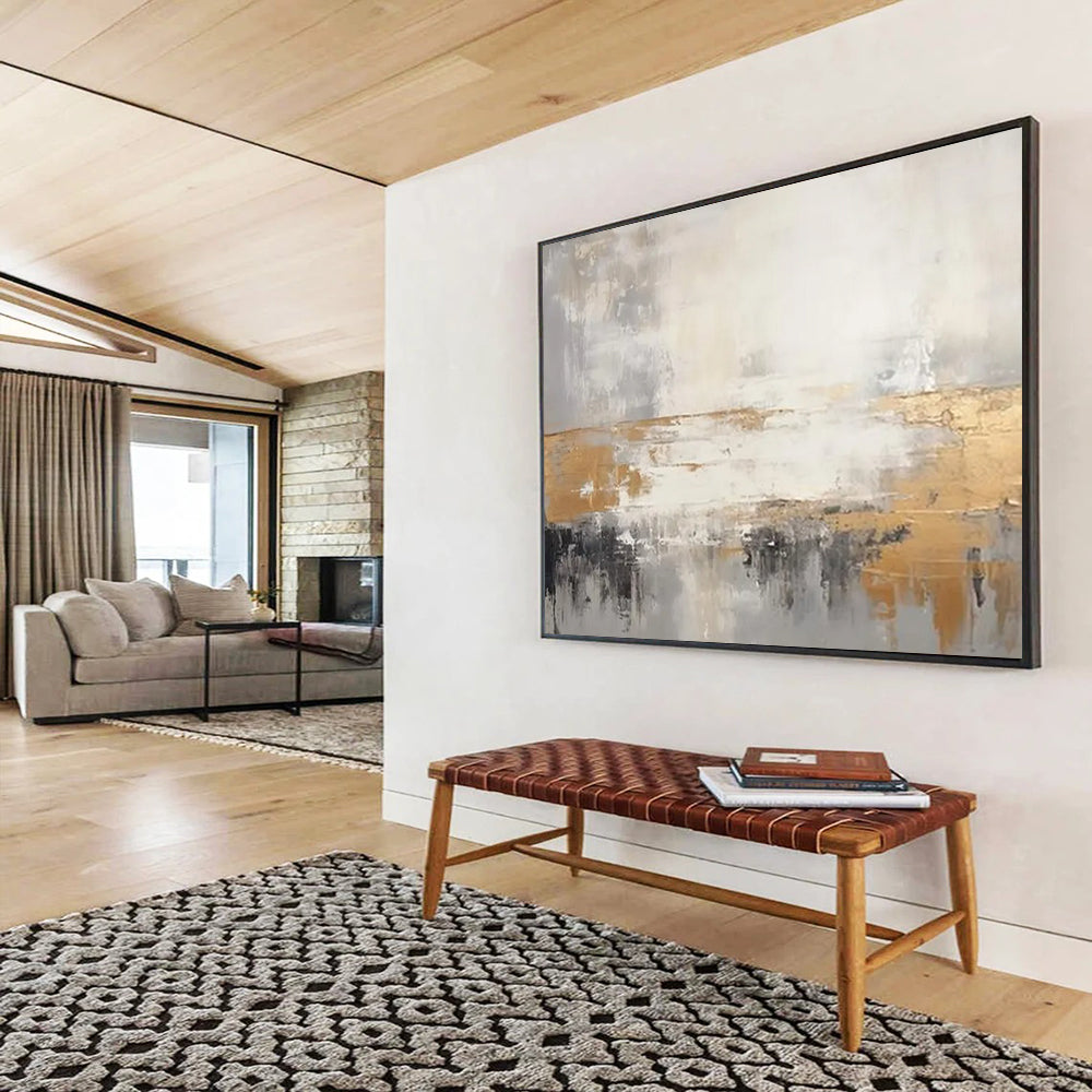 Gold - Gray Abstract Horizon - Luxe Bedroom Art DLZ108
