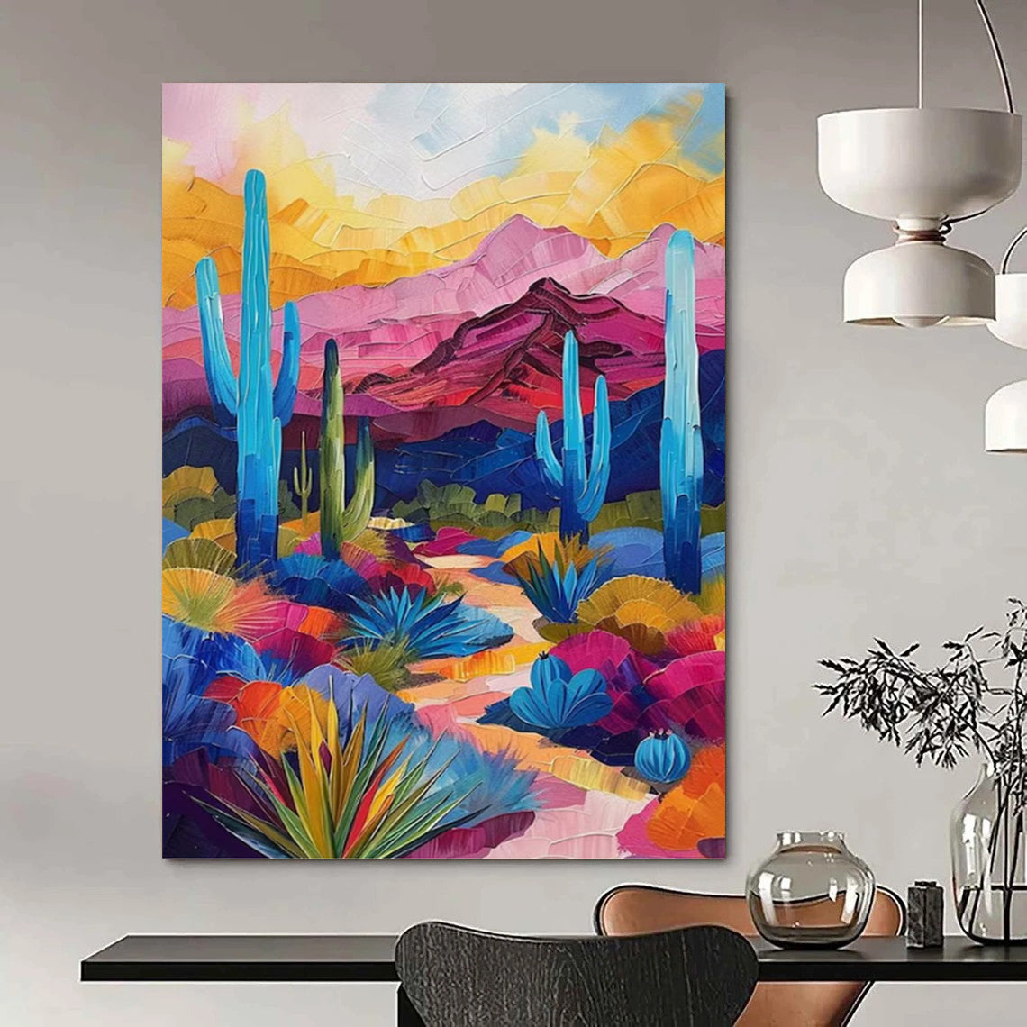 Sky - High Vertical Hand - Painted Textured Custom Abstract Mural for Bar and Hallway DKH1556