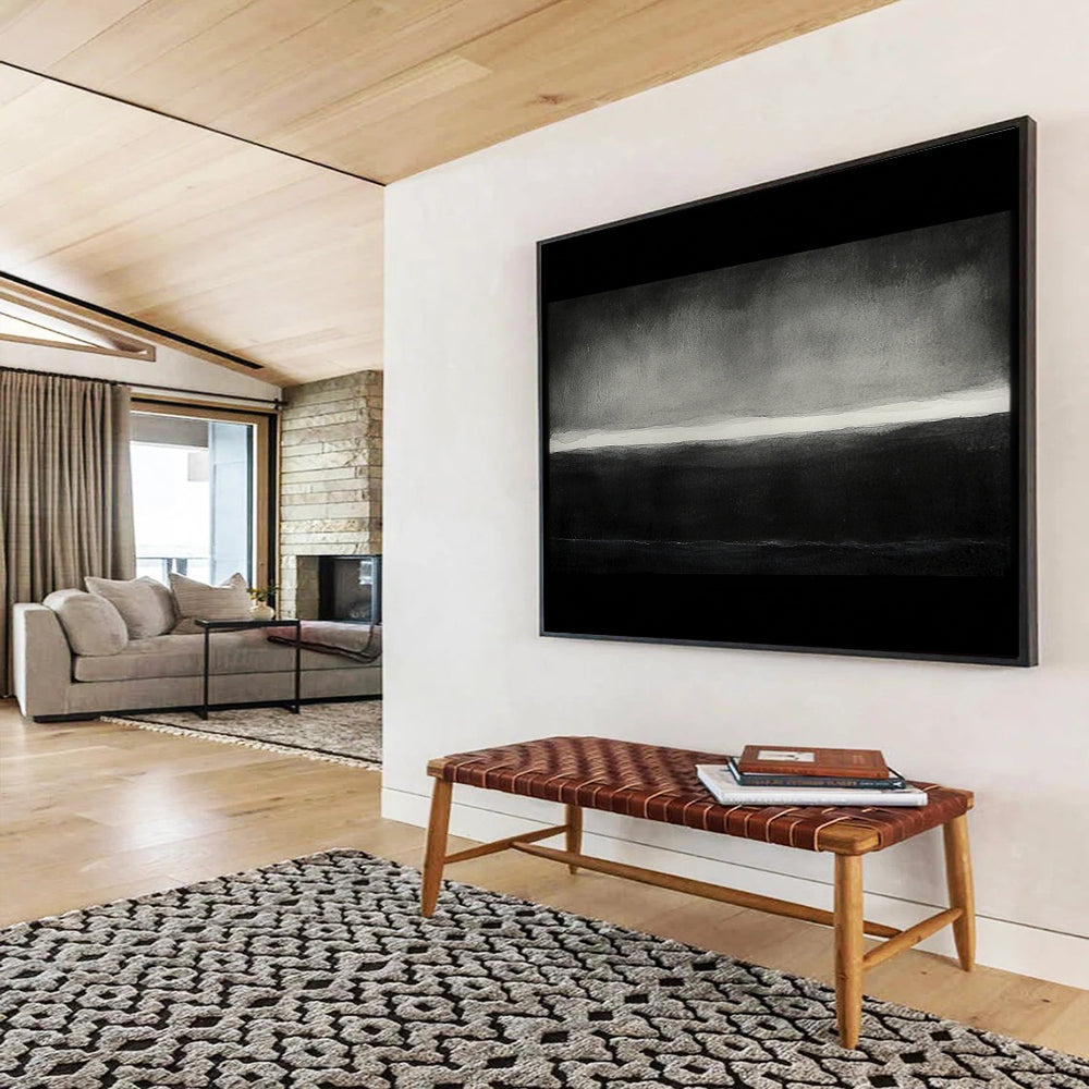 Muted Black and White Landscape - Serene Abstract Painting On Canvas HB0465