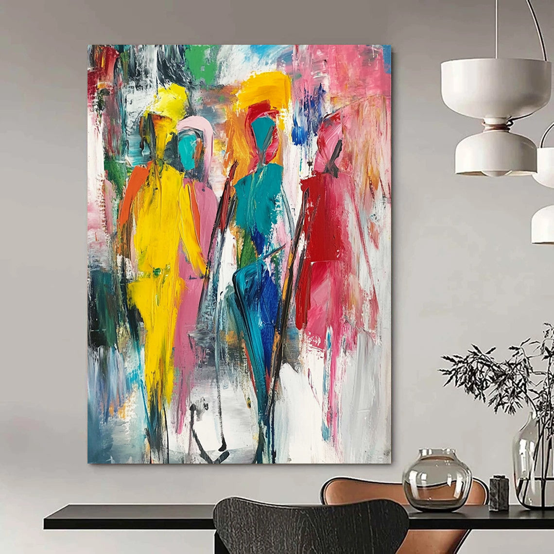 Vibrant contemporary hand-painted abstract art featuring dynamic composition thick brush strokes and emotional expressionism against a light background. DLZ0618