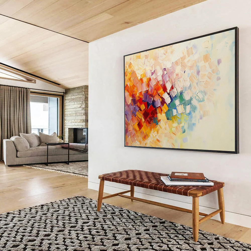 “Colorful Cubist Blooms” - Multicolor, Cubist - style Flower, Palette Knife Textured Painting HB1116