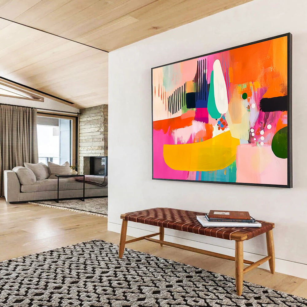 “Bright Abstract Collage” - Pink, Orange, Teal, Abstract Forms - Contemporary Acrylic Painting HB1491