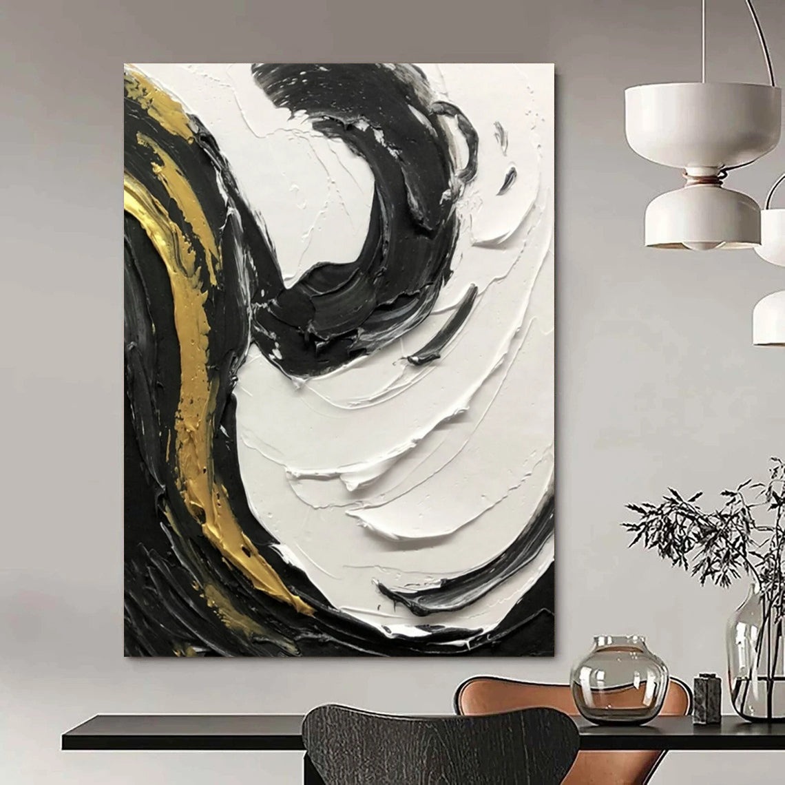 Large Custom Abstract Paintings with Textured Details for Dining Room & Bar DTP381