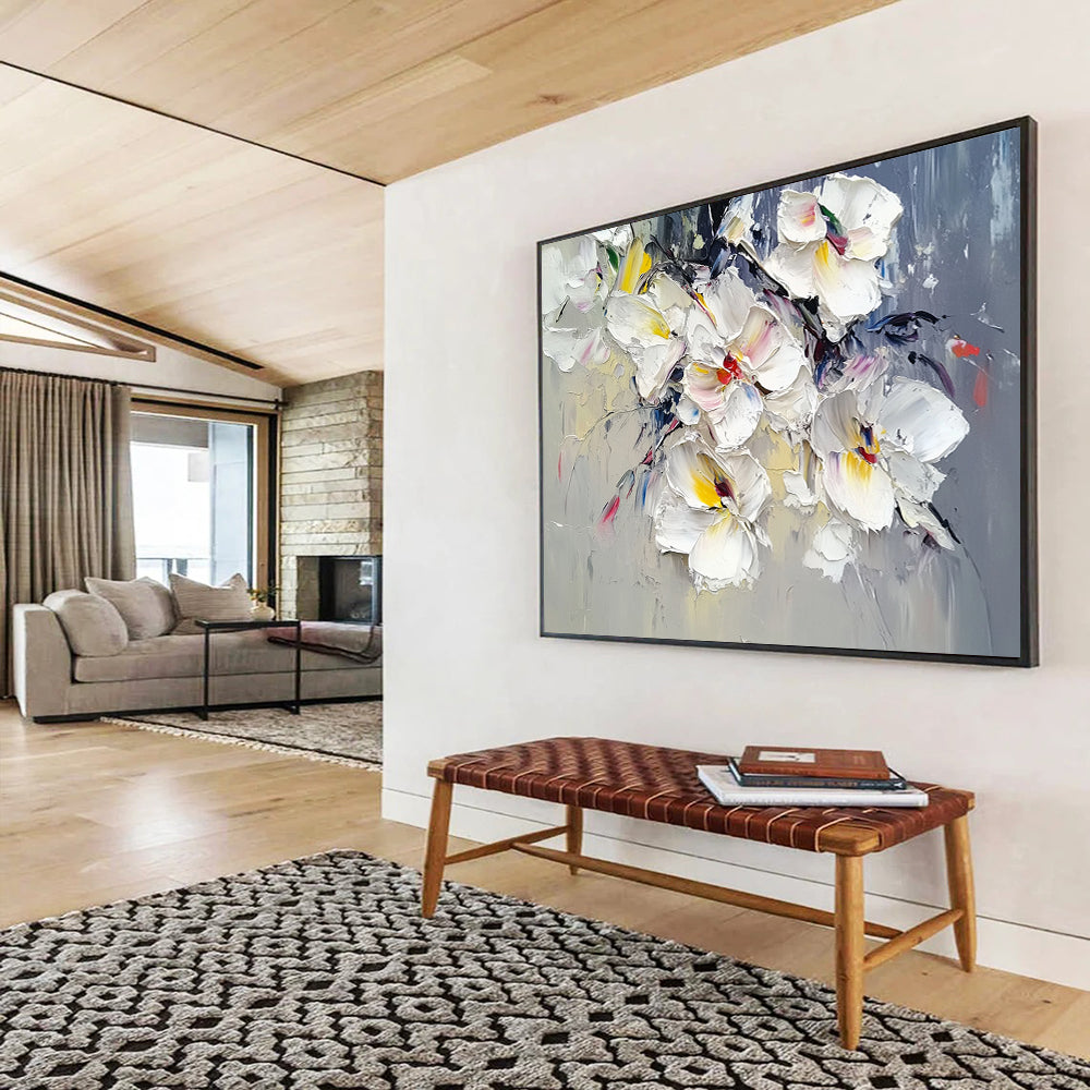 “Colorful White Orchids” - White, Yellow, Pink, Purple with Orchid Bouquet - Textured Oil Painting HB1347