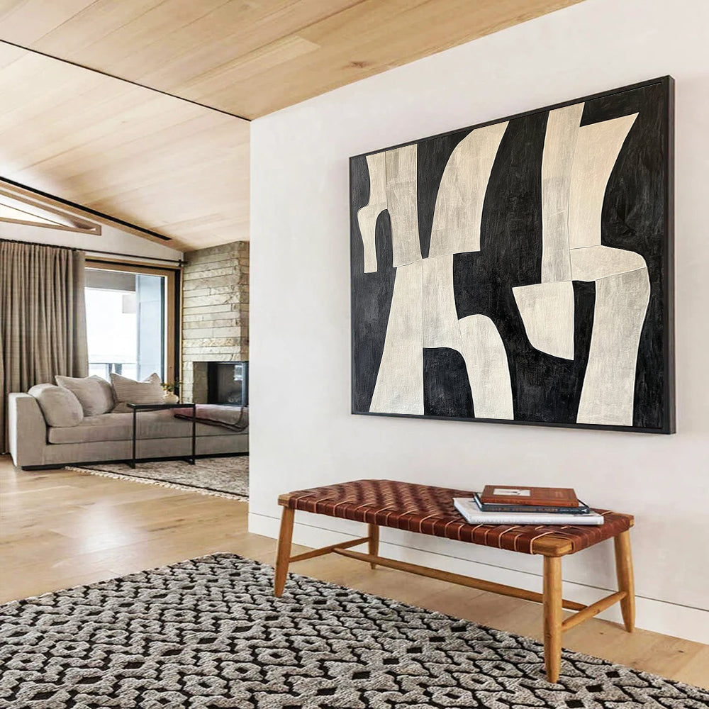 Monochromatic Abstract Forms - Minimalist Geometric Painting On Canvas HB0459