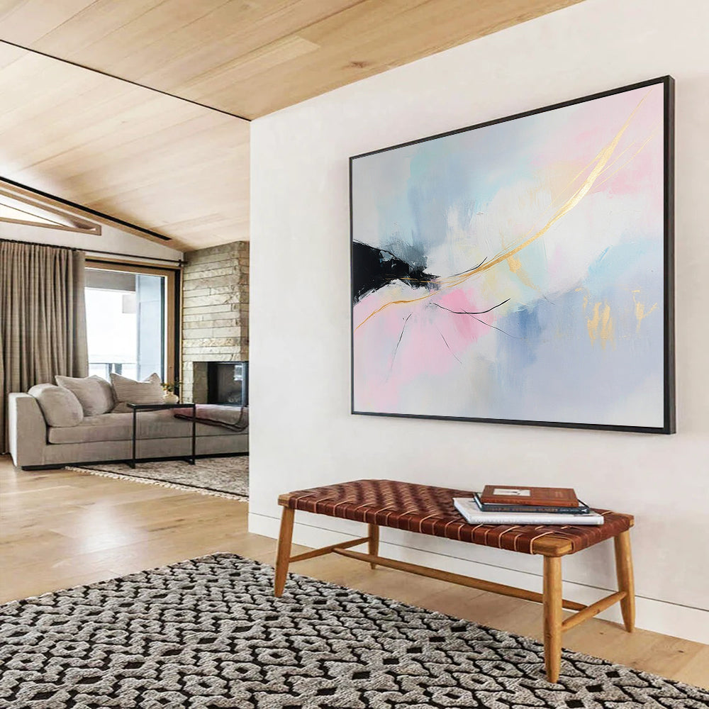 “Pastel Abstract Dream” - Pink, Blue, Gold, Soft Abstract Shapes Painting On Canvas HB0955