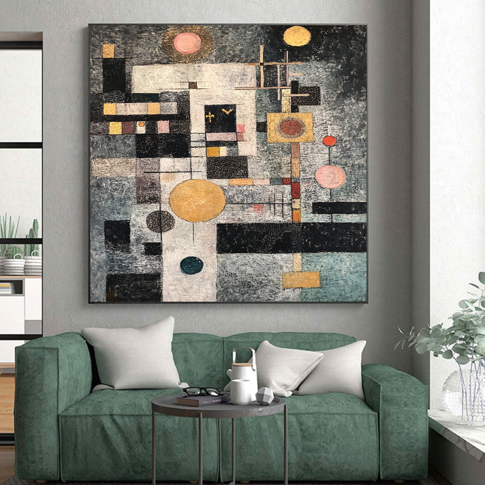 Multicolored Geometric Abstract - “Whimsical Geometric Dream” Painting On Canvas HB208