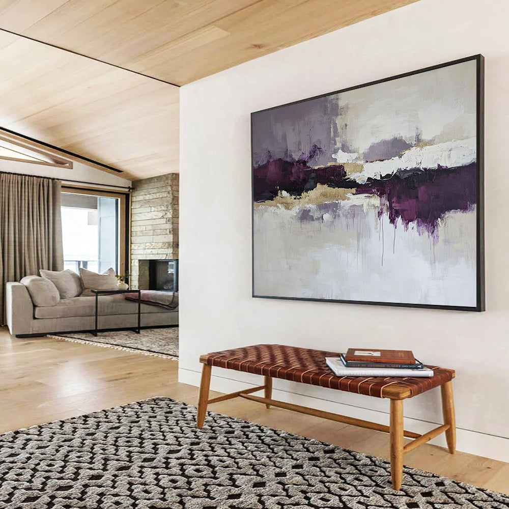 “Purple Gold Reflection” - Purple, gray, gold, white; Abstract reflection with gold; Acrylic Painting On Canvas HB1214