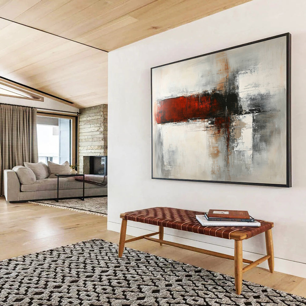 “Red and Gray Abstract Blocks” - Red, Gray, White, Layered Geometric Shapes - Abstract Acrylic Painting HB1671