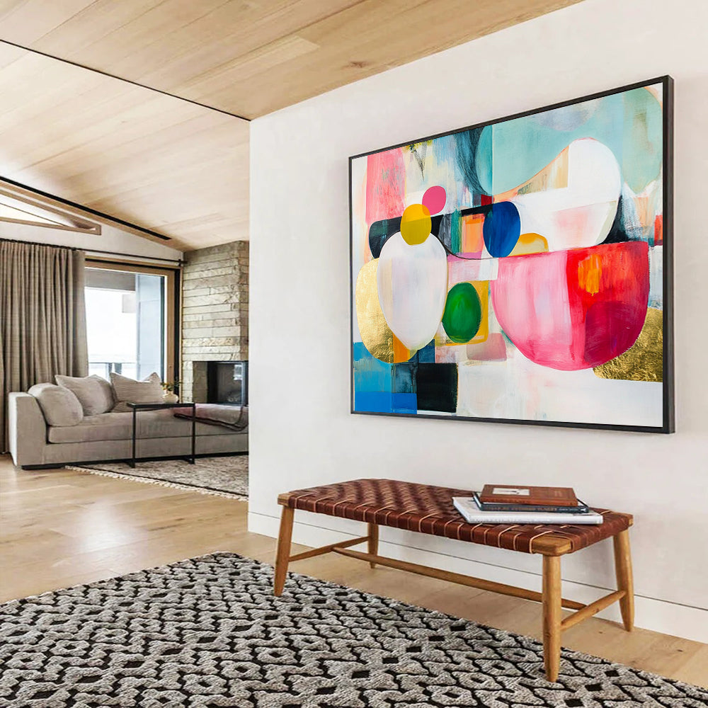 “Colorful Orbs” - Pink, Blue, Green, Circular Shapes - Abstract Expressionist Acrylic Painting HB1530