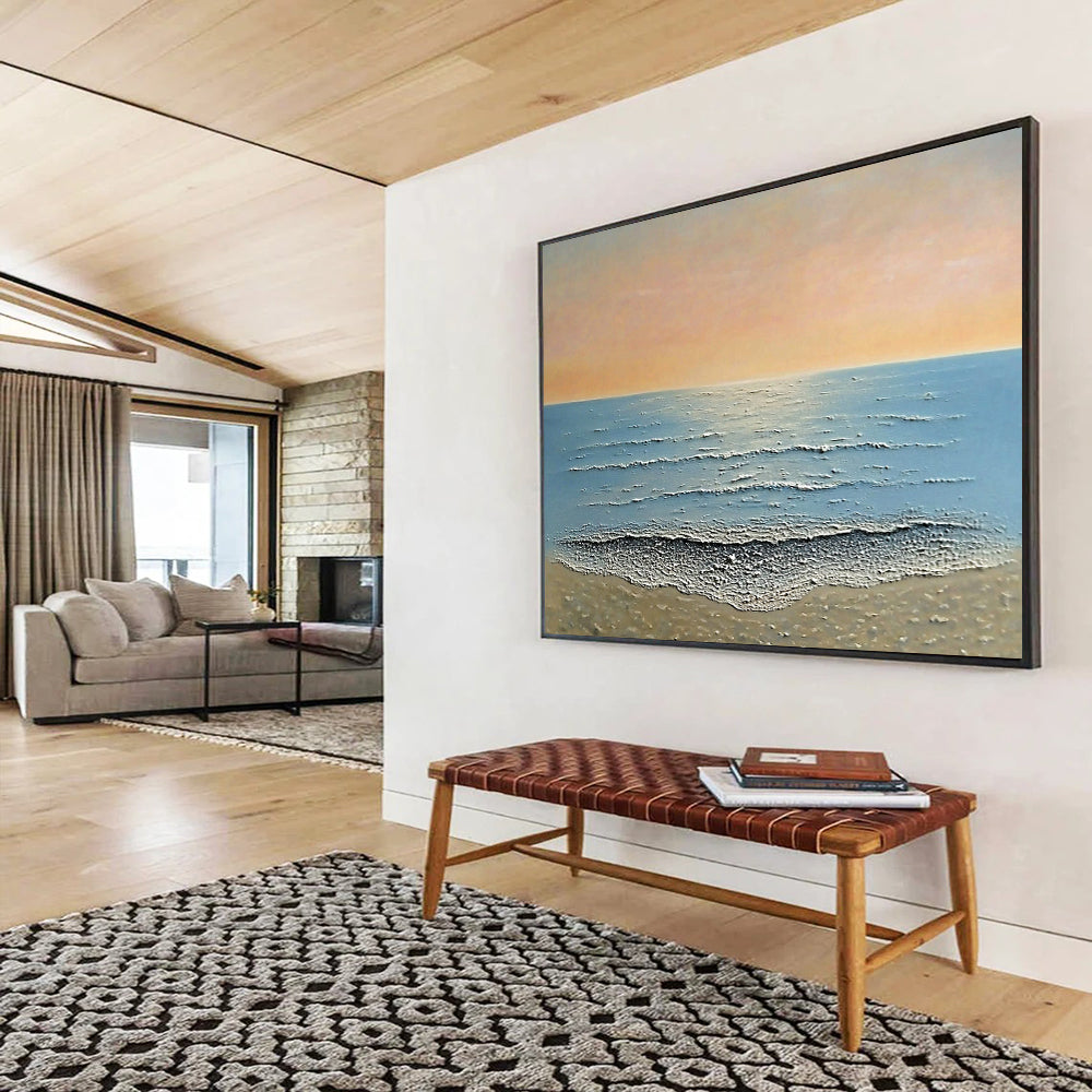 “Textured Beach Sunset” - Oranges, Pinks, Blues, Textured Beach - Impasto Oil Painting HB1604
