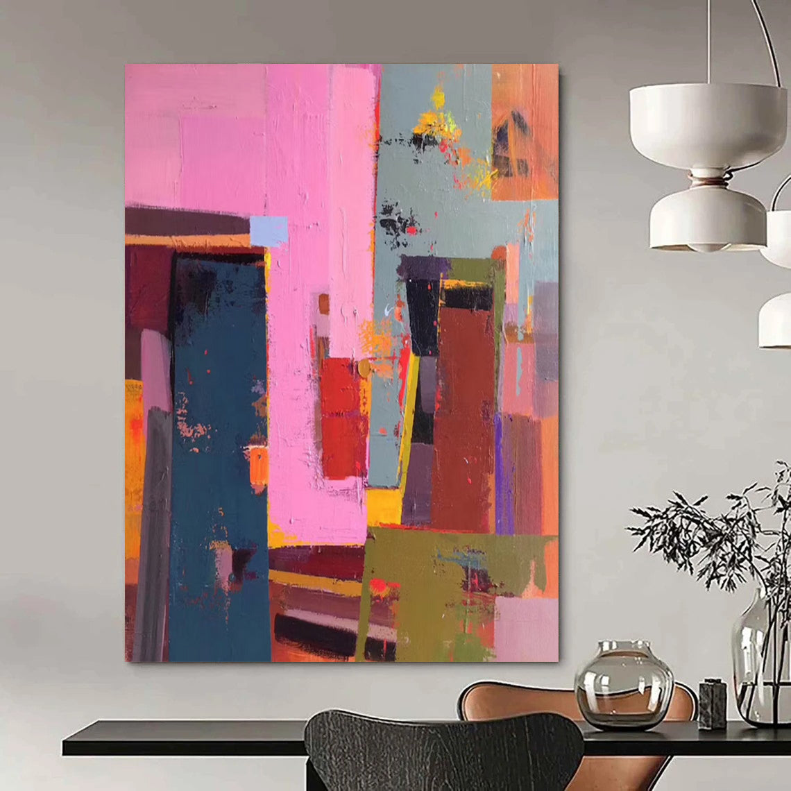 Super - Sized - Format Hand - Painted Custom Abstract Work for Hallway and Hotel DTP050