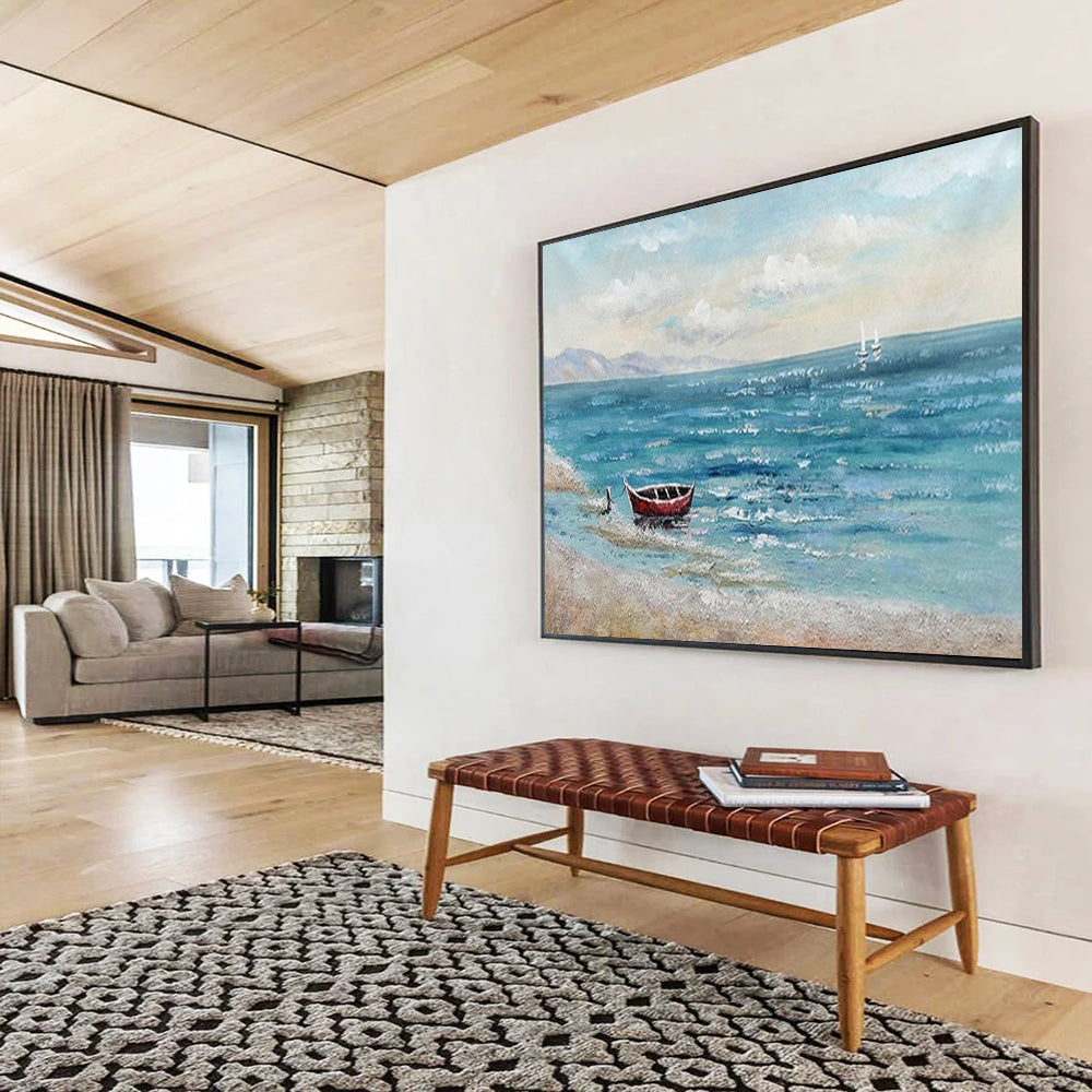 Coastal Boat & Sea - Relaxing Living Room or Bathroom Art DLZ224