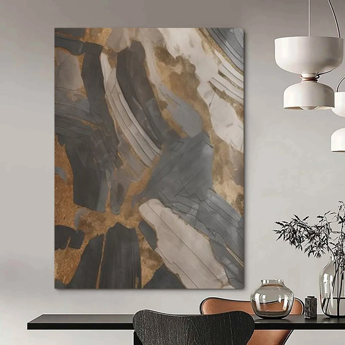 Layered Abstraction: Hand - Painted Custom Abstract Gem for Dining Room and Bar DTP137