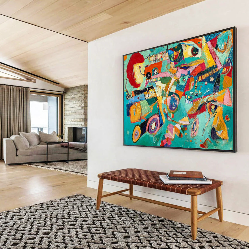 “Colorful Abstract Chaos” - Teal, red, yellow, pink, Abstract Expressionist Painting HB0643