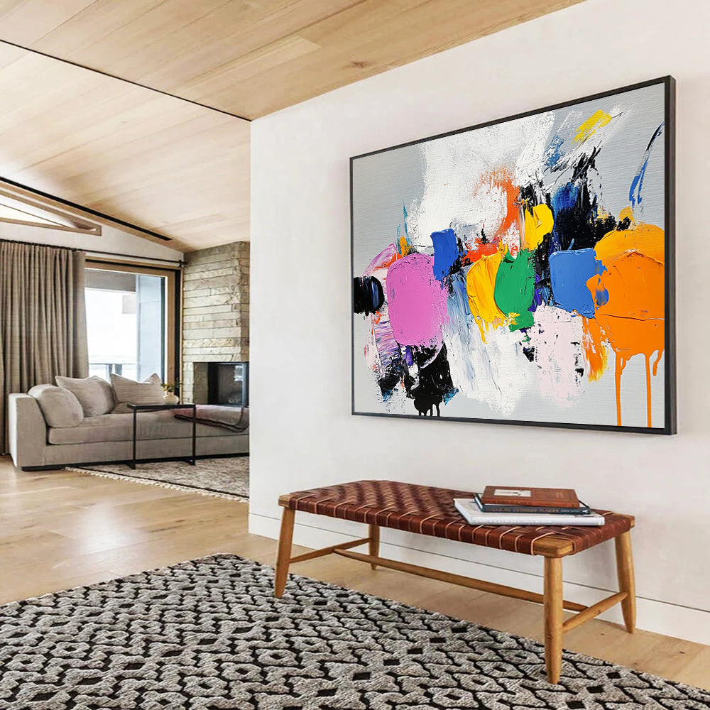 “Colorful Abstract Shapes” - Pink, Blue, Yellow, Green, Abstract Expressive Painting On Canvas HB1089