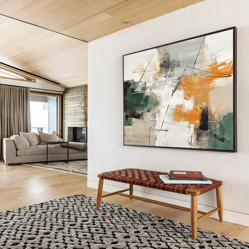 Green - Orange Line Abstract Painting - Fresh for Nordic - Style Dining Room DLZ100