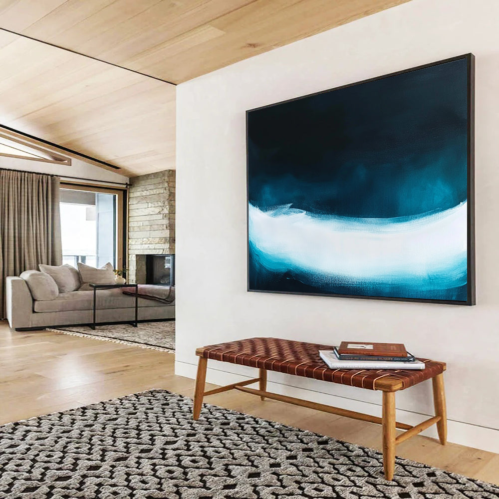 “Dark Blue with Light Blue - White Wave” - Minimalist Abstract Painting On Canvas HB0508
