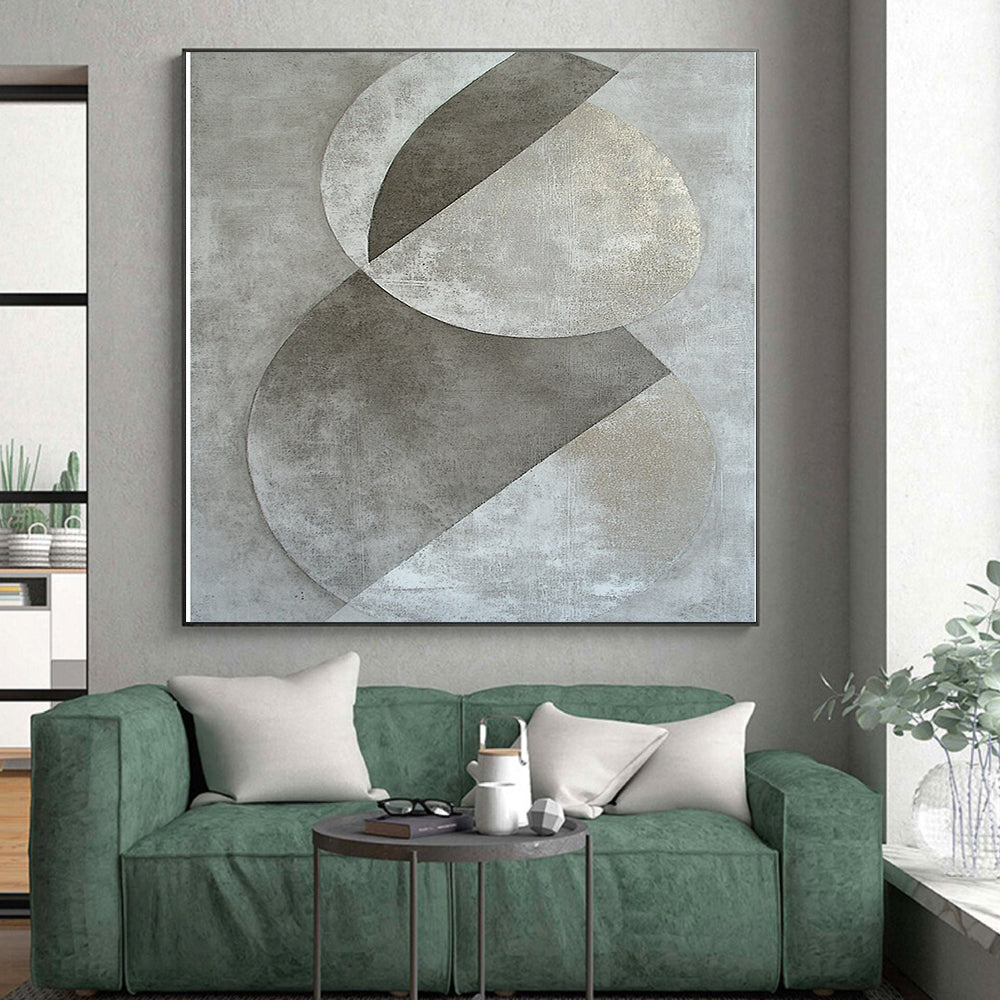 Gray and Silver Geometric Circles "Subtle Geometry" Painting On Canvas HB401
