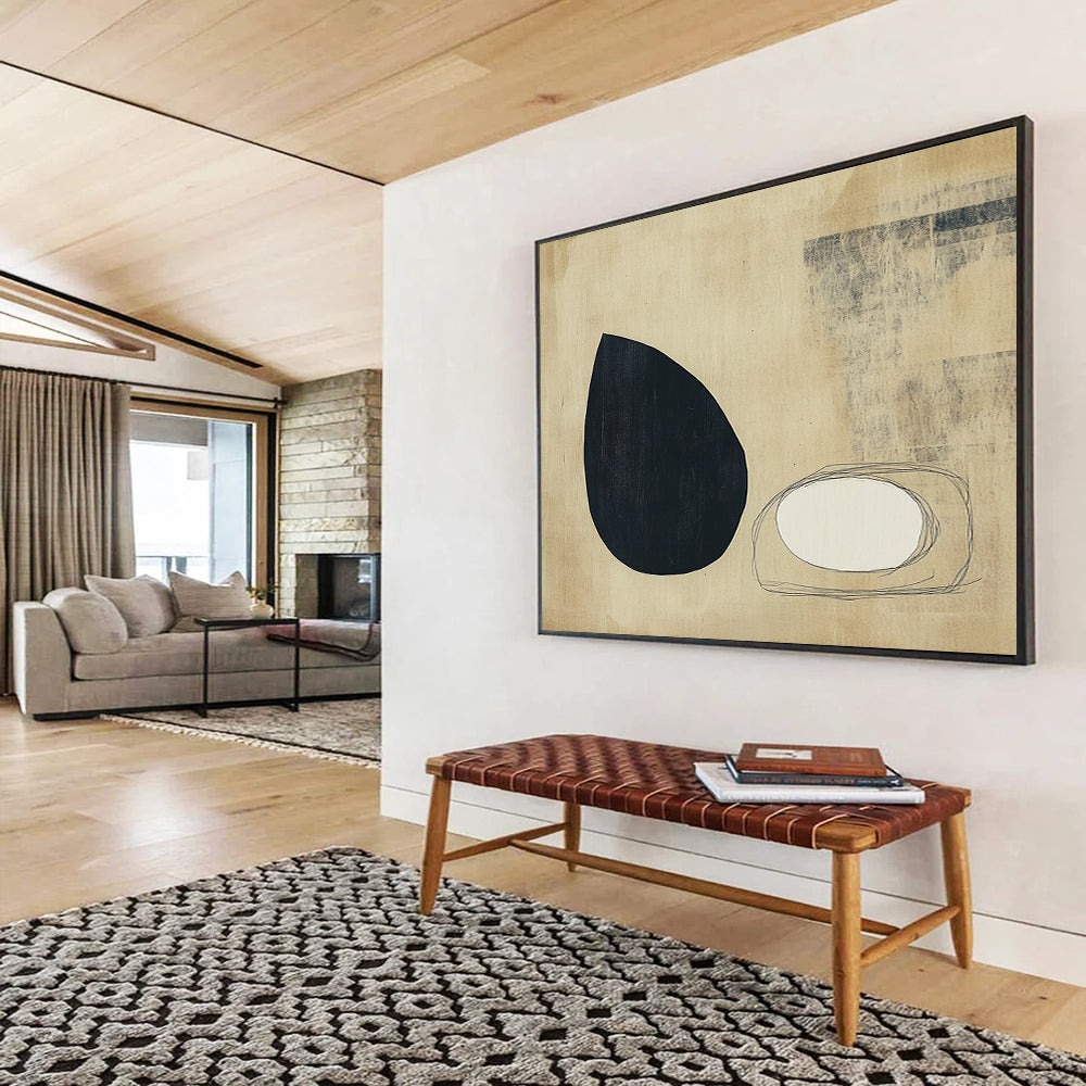 “Minimalist Shapes” - Black, White, Beige, Minimalist Abstract Painting On Canvas HB0709