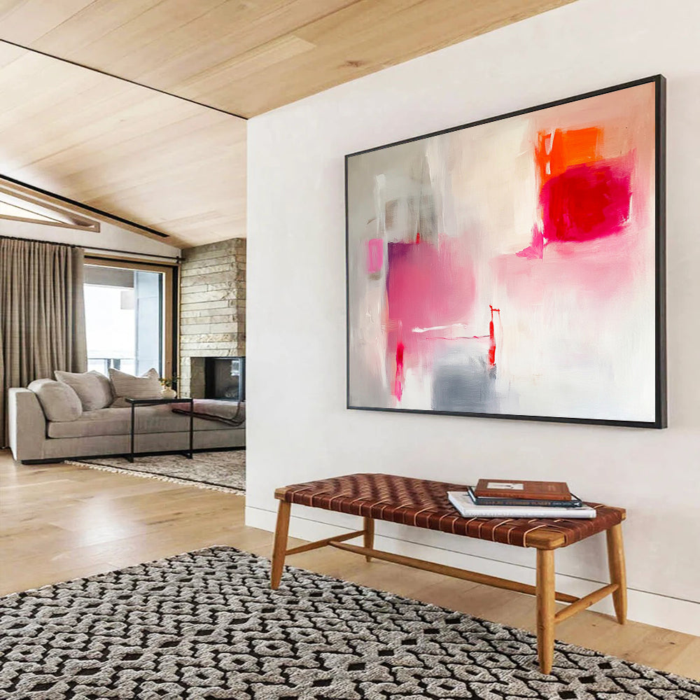 “Blush and Pop” - Pink, Red, Gray, Soft and Bold Strokes - Abstract Expressionist Acrylic Painting HB1537