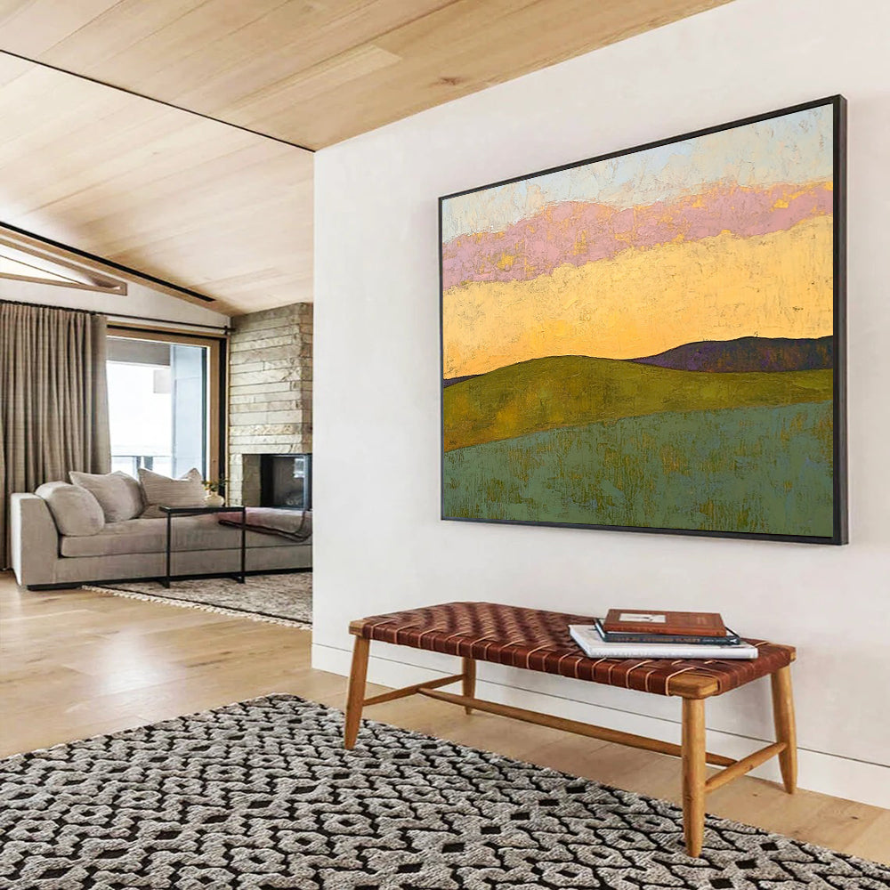 “Colorful Horizon Landscape” - Pink, Yellow, Green, Textured Layers, Abstract Landscape Painting On Canvas HB0905