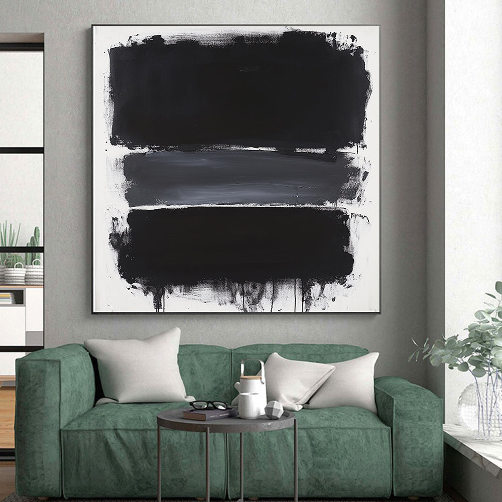 Black, Gray and White Layered Rectangles "Subtle Depth" Painting On Canvas HB277