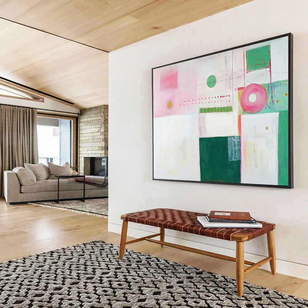 “Pastel Abstract Shapes” - Pink, green, white, Soft Abstract Painting HB0642
