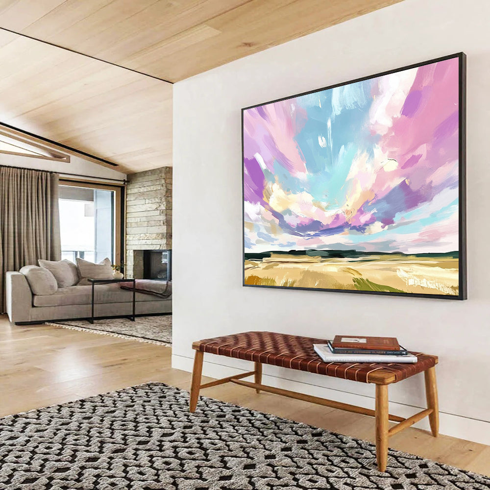 “Pastel Sky Field” - Soft Pinks, Purples, Blues, Open Field Under Colorful Sky - Impressionistic Acrylic Painting HB1726