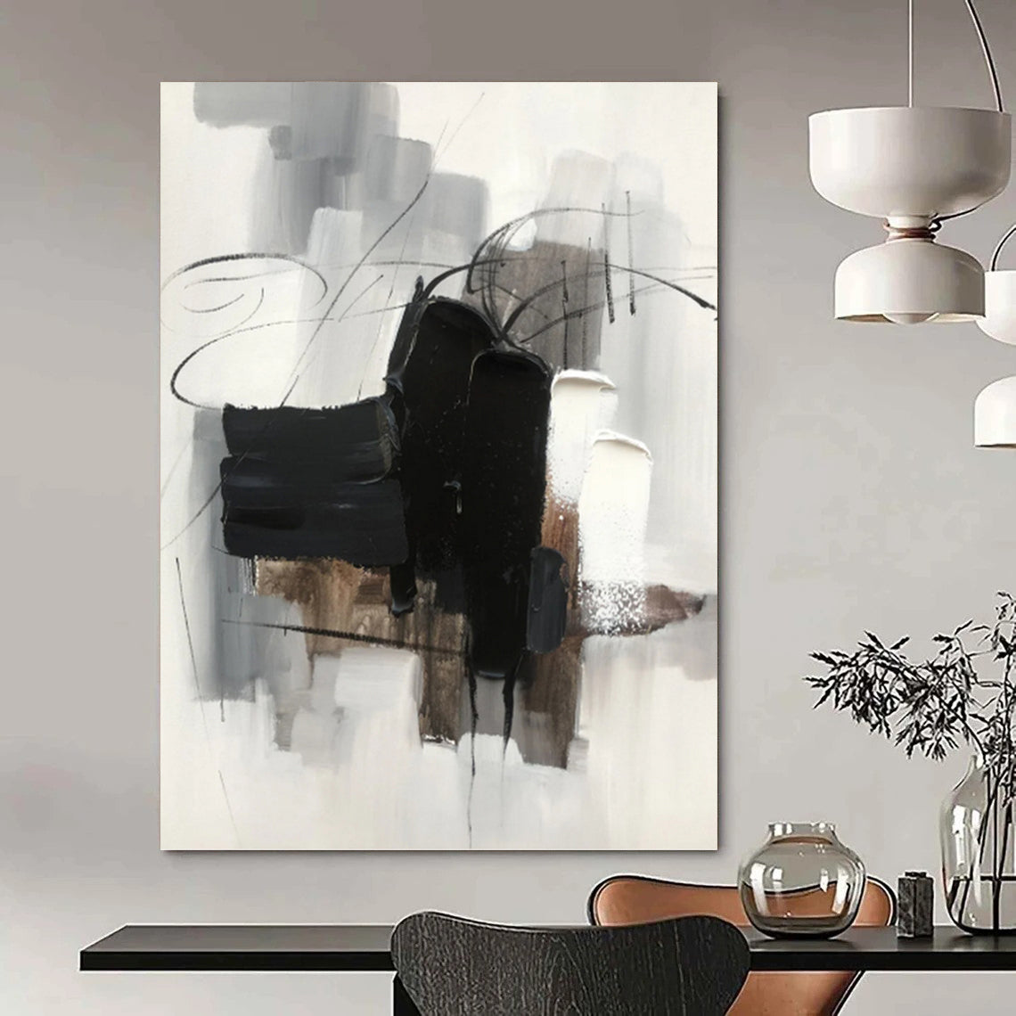 Elegant Hand - Painted Textured Abstract Painting for Dining Room & Bar DKH1275