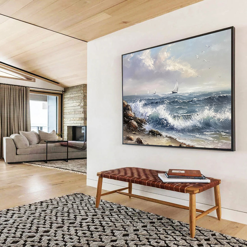 “Sailing Serenity” - Blues, Whites, Greys, Sailboats at Sea - Realist Oil Painting HB1605
