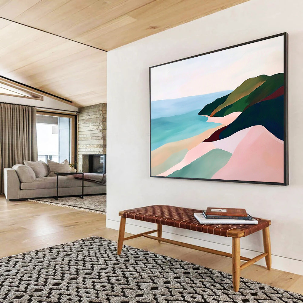 “Pastel Coastal Cliffs” - Pinks, Greens, Blues, Coastal Cliffs - Abstract Acrylic Painting HB1590