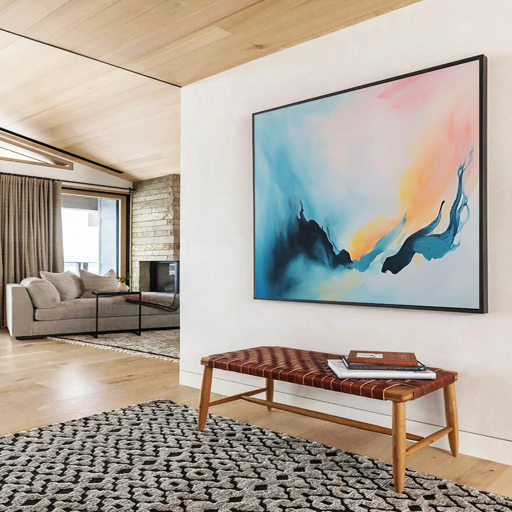 “Color - Blended Sky & Sea” - Blue, Pink, Yellow, Abstract Landscape Painting On Canvas HB0706